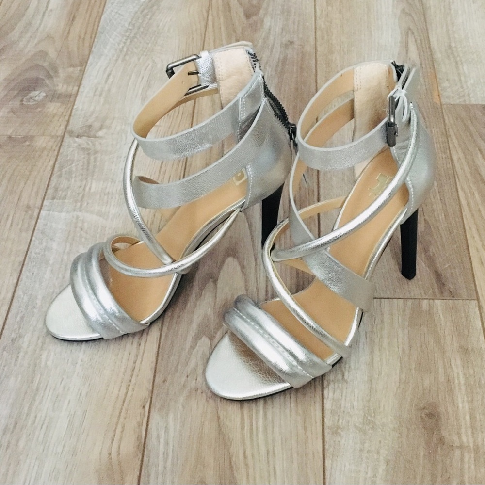 Joe’s Jeans Robbie Metallic Silver Leather Heels